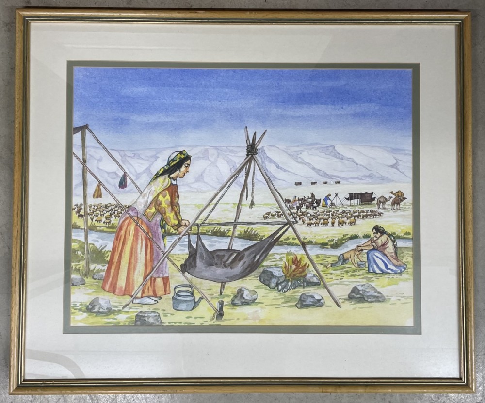 painting of qashqa'i tribal life by bijan bahadori kashkuli